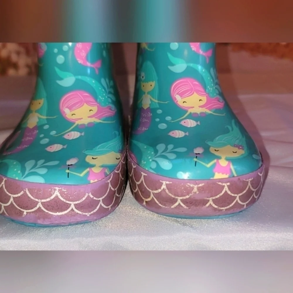 Mermaid Rubber Rain Boots lined with faux Sherpa
